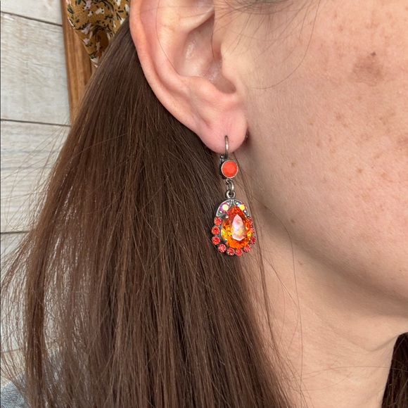 Mariana Vibrant Orange Crystal Earrings - Picture 3 of 3
